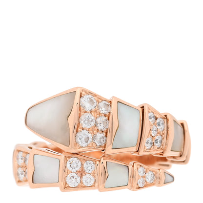 Bulgari 18K Rose Gold Diamond Mother of Pearl Serpenti Viper Ring L 55 7.25 1 of 5
