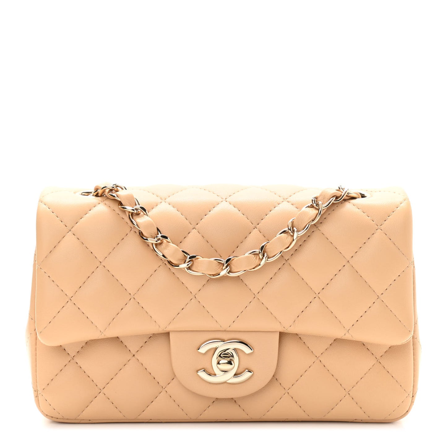 Lambskin Quilted Mini Rectangular Flap Beige