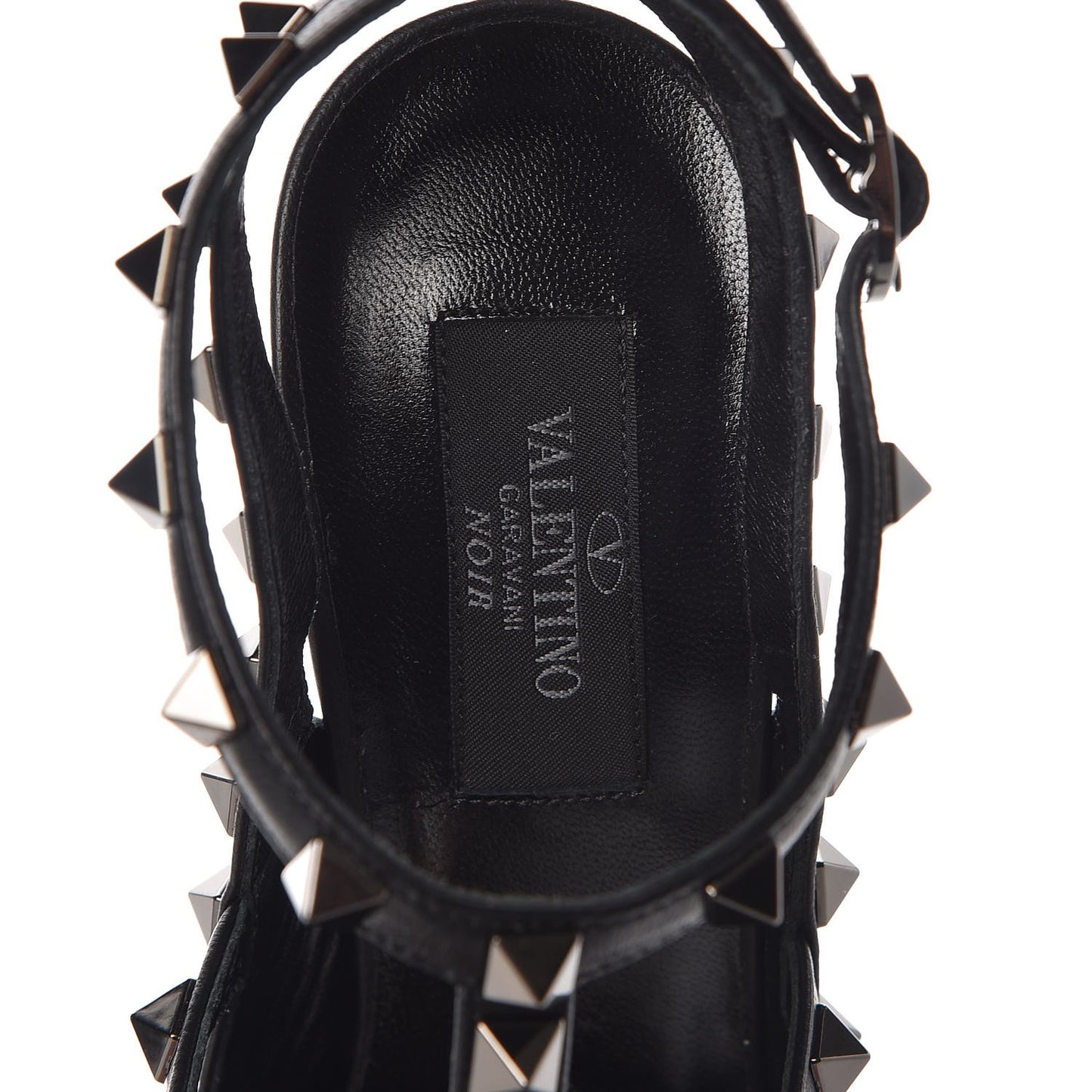 Calfskin Nappa Rockstud Ankle Strap 100mm Pumps 37.5 Black