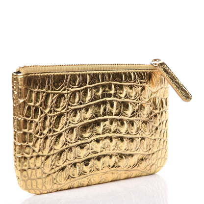 Chanel Metallic Calfskin Crocodile Embossed Cocodile Small Cosmetic Case Gold 3 of 8