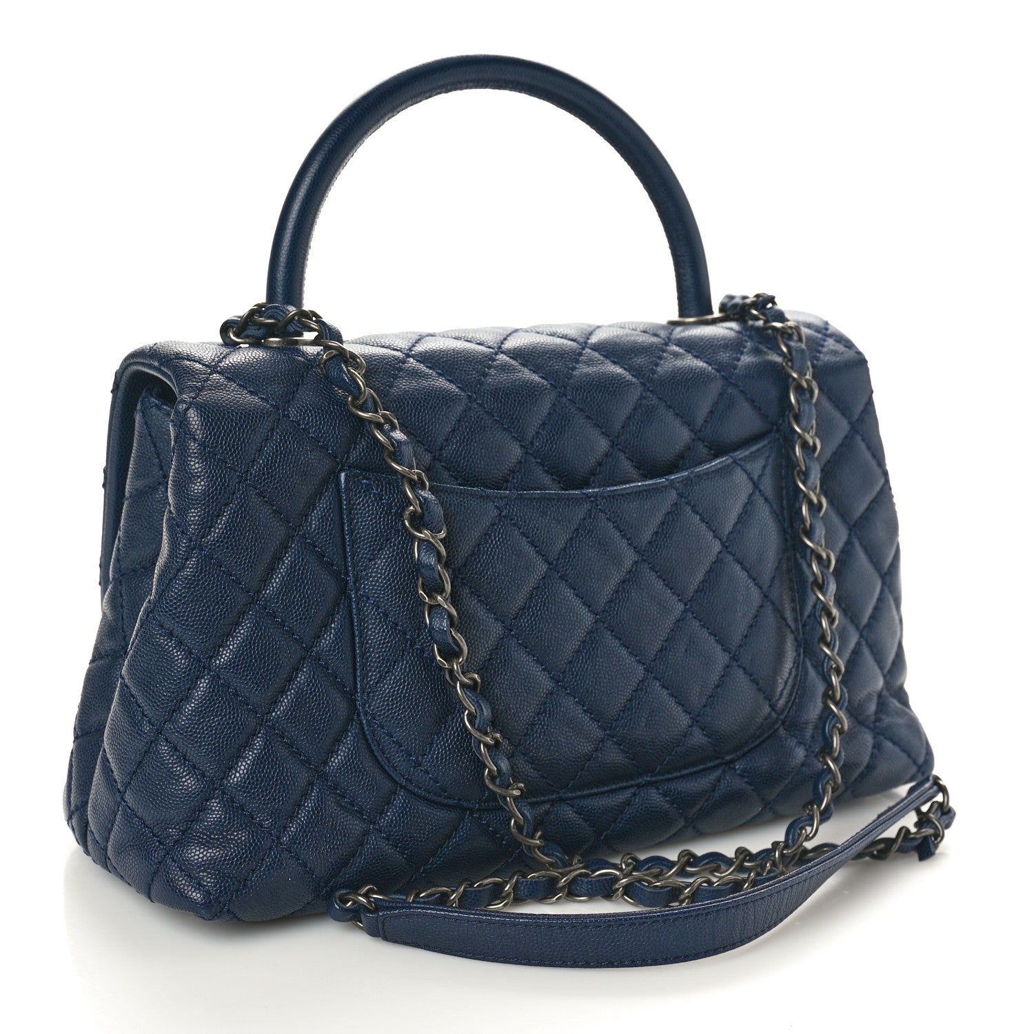 Chanel Caviar Lizard Embossed Quilted Small Coco Handle Flap Navy Blue 3 of 10