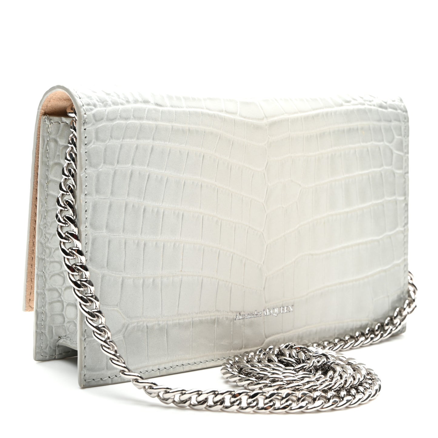 Calfskin Crocodile Embossed Skull Mini Crossbody Bag White