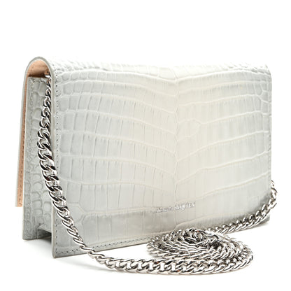Alexander McQueen Calfskin Crocodile Embossed Skull Mini Crossbody Bag White 3 of 9