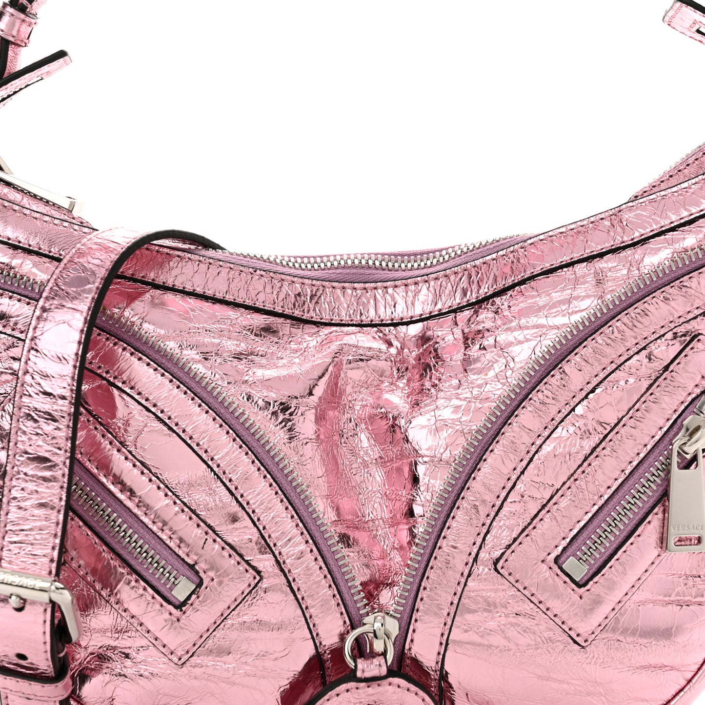 Metallic Calfskin Small Repeat Zip Hobo Pink