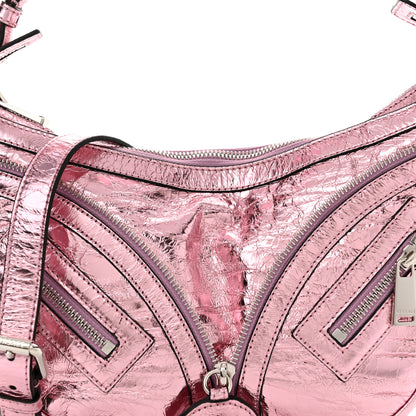Versace Metallic Calfskin Small Repeat Zip Hobo Pink 7 of 10