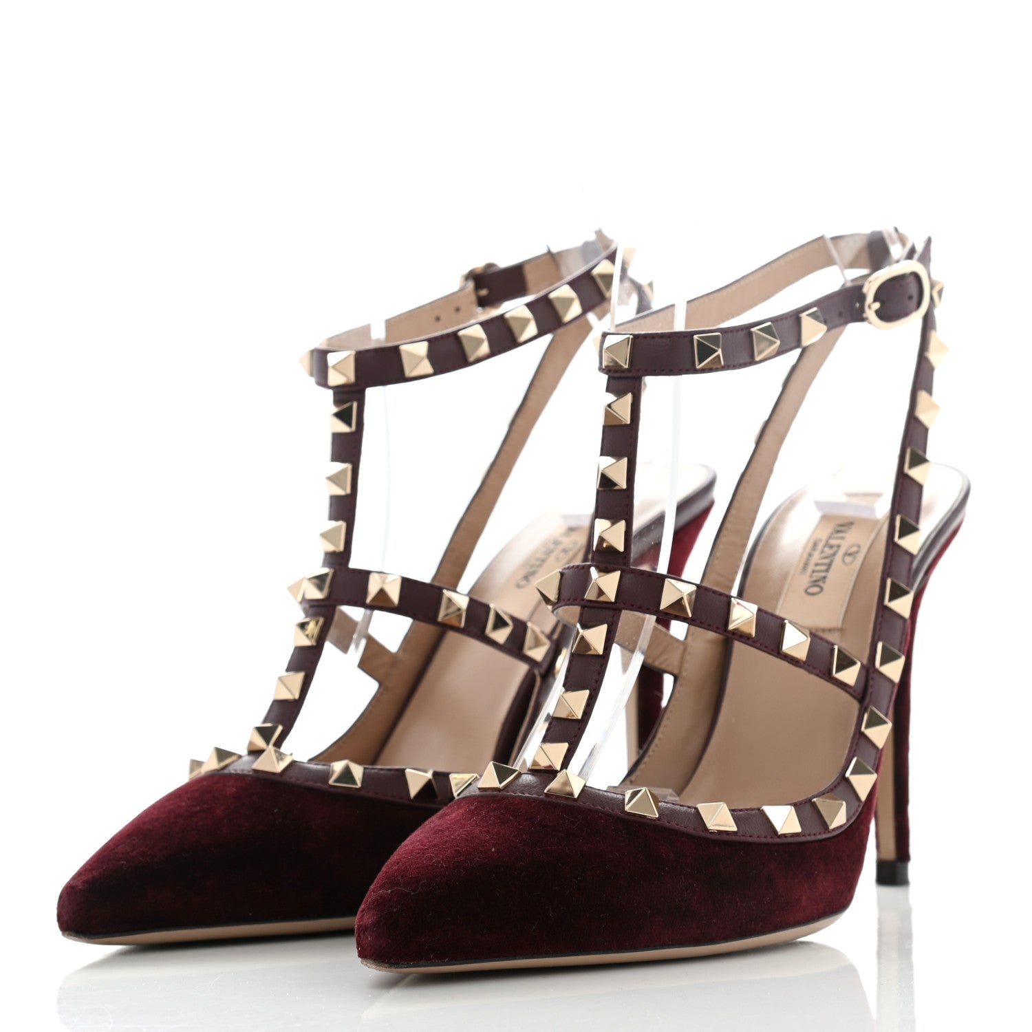 Valentino Garavani Velvet Rockstud Ankle Strap 100mm Pumps 38.5 Rubin 3 of 10