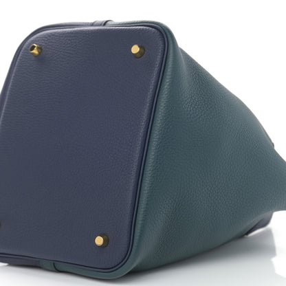 Hermes Taurillon Clemence Casaque Picotin Lock 22 MM Vert Cypress Bleu Nuit Black 10 of 11