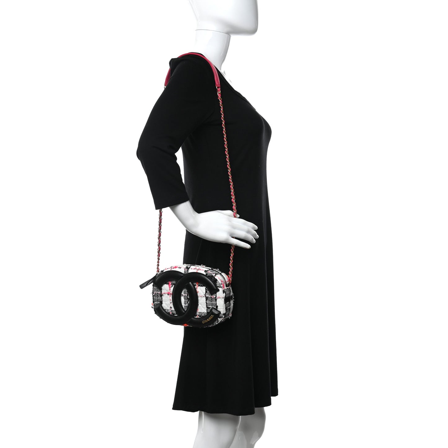 Tweed Lambskin Quilted Coco Midnight Camera Case White Black Multicolor