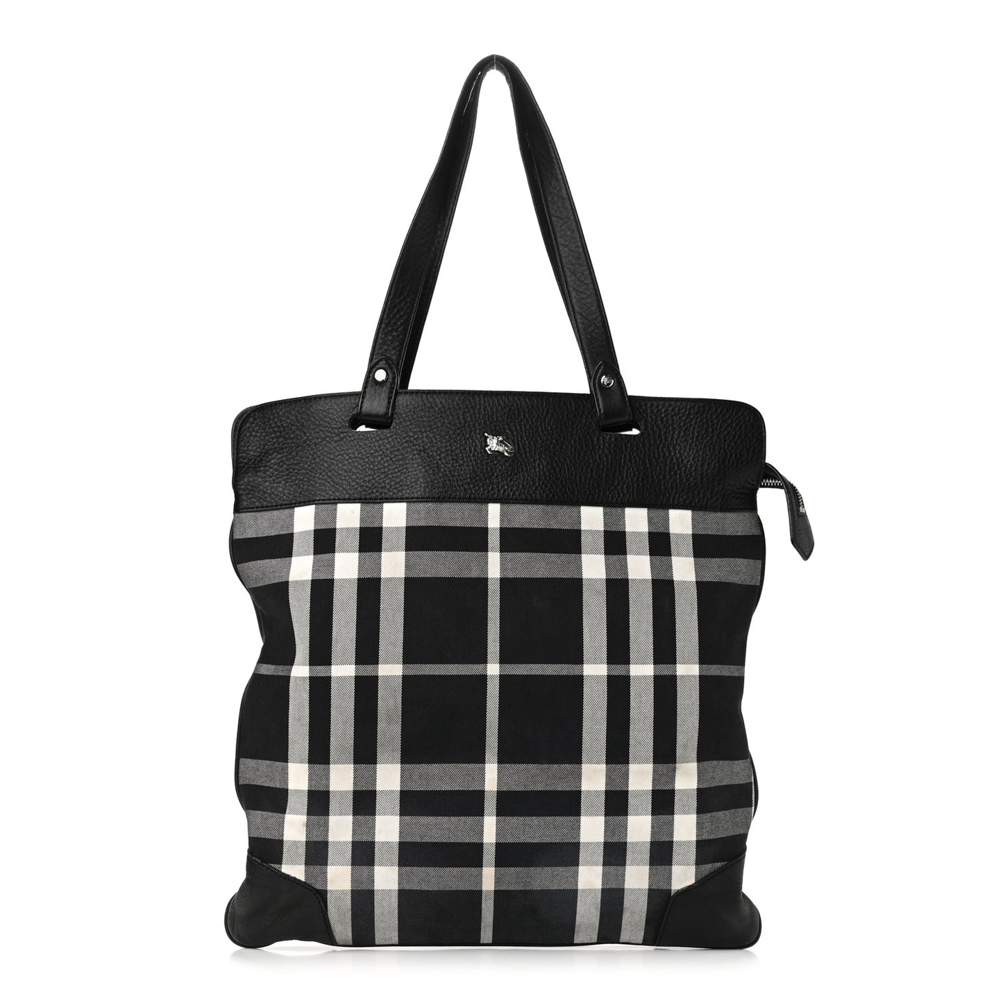 Canvas Check Calfskin Roll-Up Tote Black White