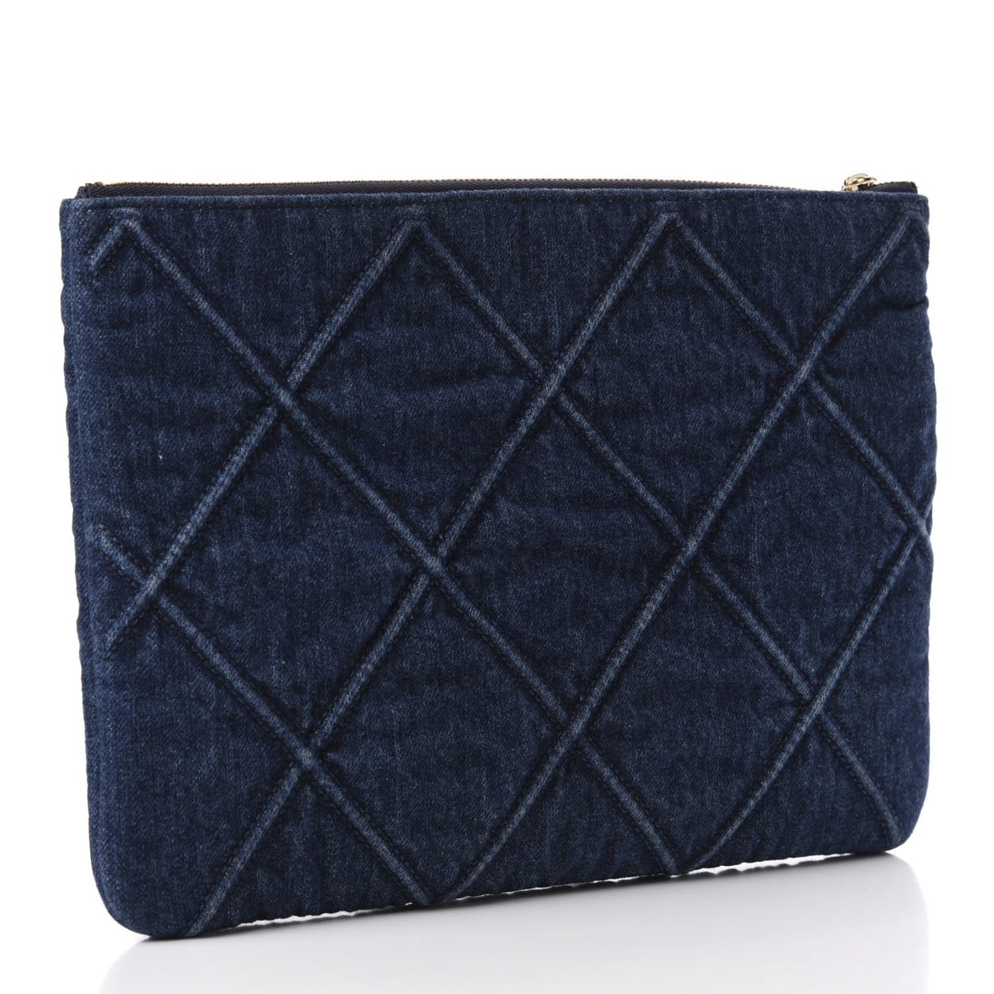 Denim Quilted Large 19 Cosmetic Case Blue