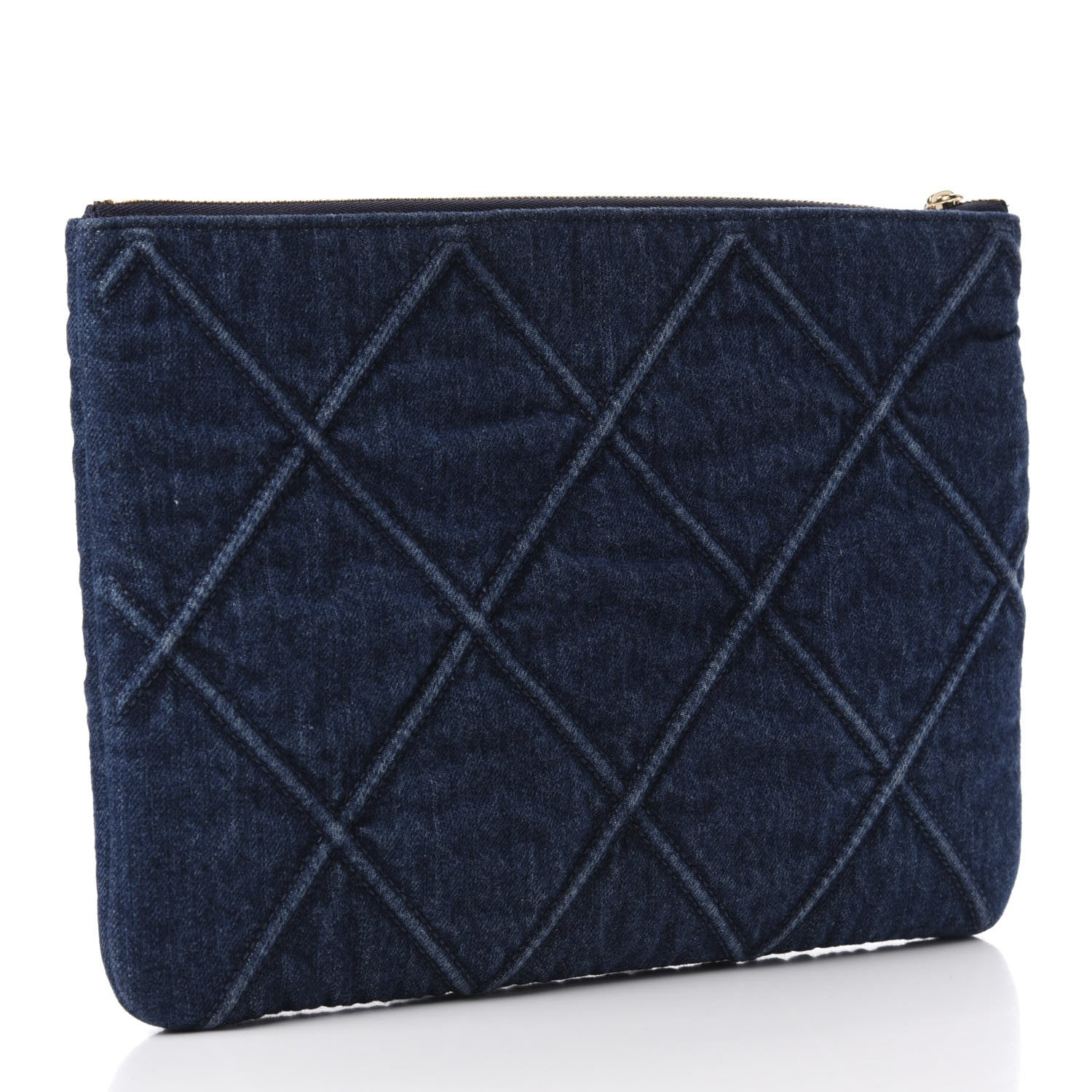 Chanel Denim Quilted Large 19 Cosmetic Case Blue 3 of 8