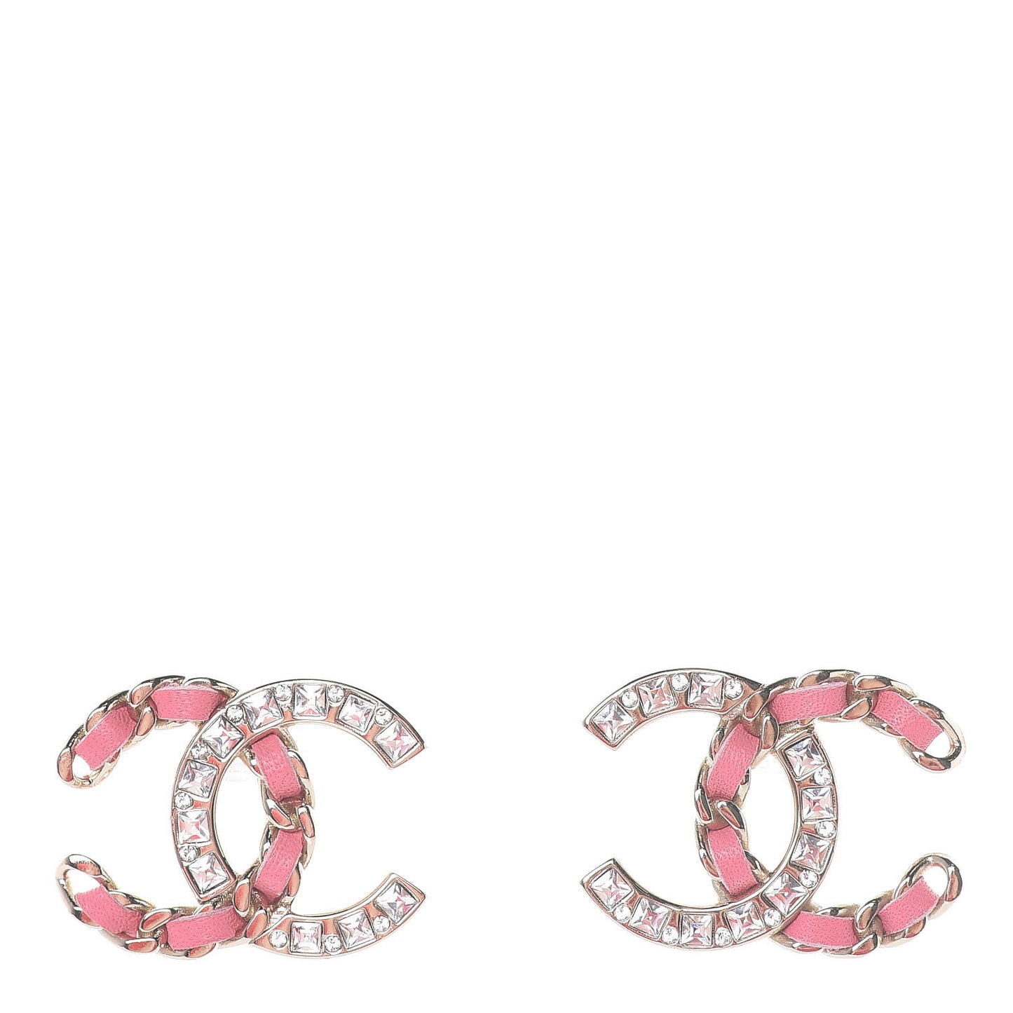 Crystal Baguette Lambskin Large CC Earrings Gold Pink