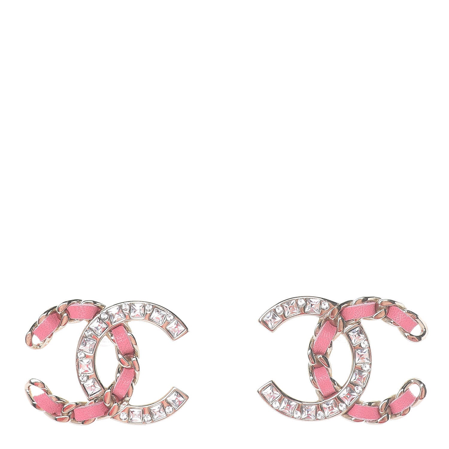 Chanel Crystal Baguette Lambskin Large CC Earrings Gold Pink 1 of 6