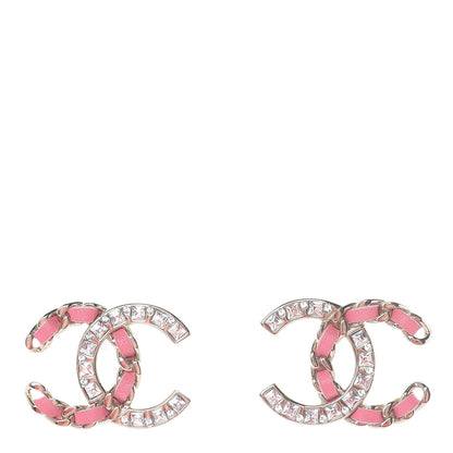 Chanel Crystal Baguette Lambskin Large CC Earrings Gold Pink 1 of 6