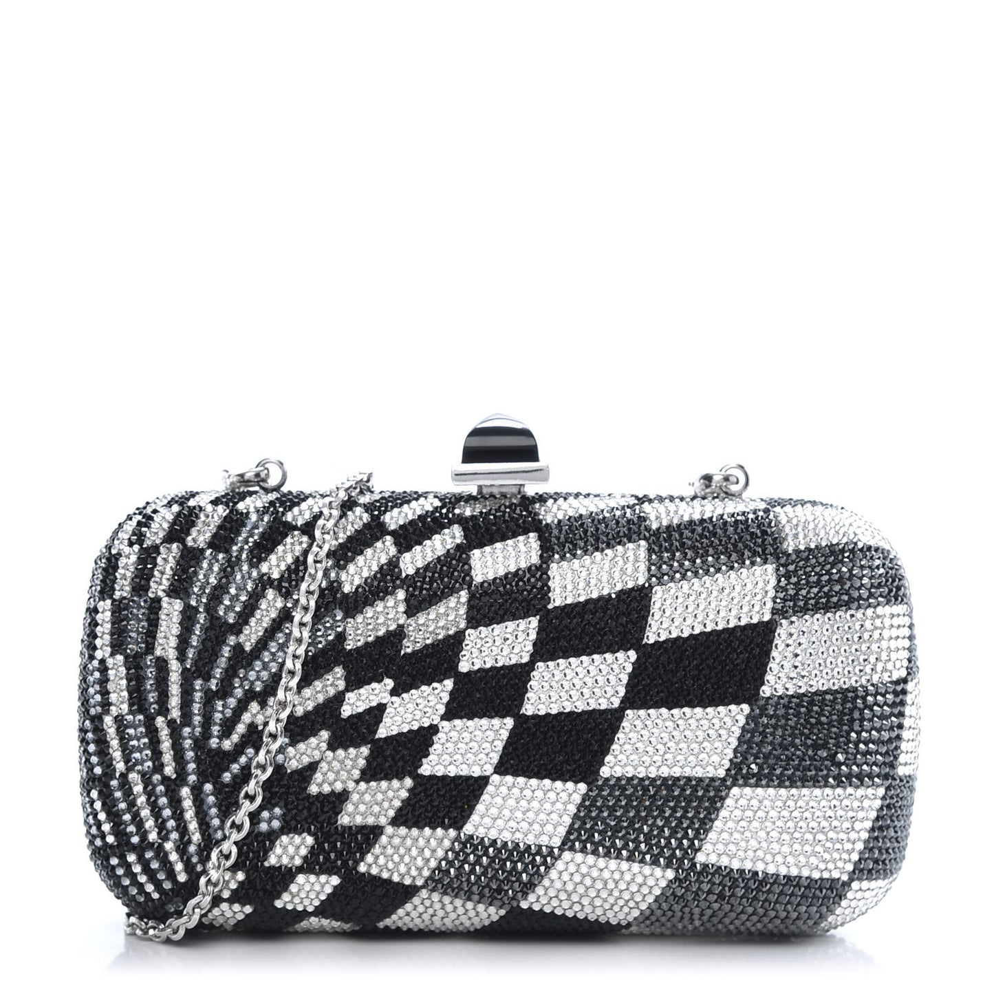 Swarovski Crystal Checkered New Soap Dish Miniaudiere Clutch Black Silver