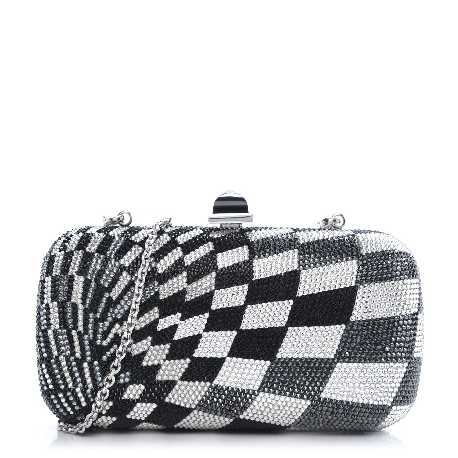 Judith Leiber Swarovski Crystal Checkered New Soap Dish Miniaudiere Clutch Black Silver 1 of 13