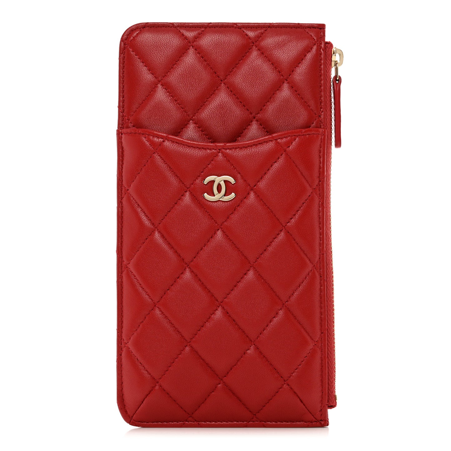 Lambskin Quilted Classic Flat Wallet Pouch Red