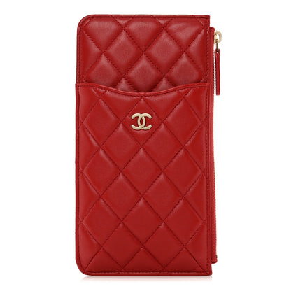 Chanel Lambskin Quilted Classic Flat Wallet Pouch Red 1 of 8