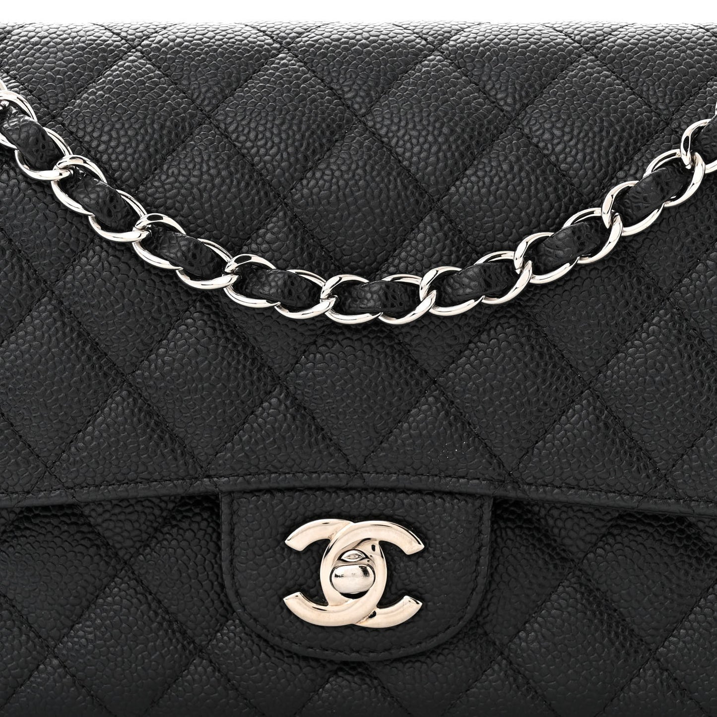 Caviar Quilted Medium Double Flap Black