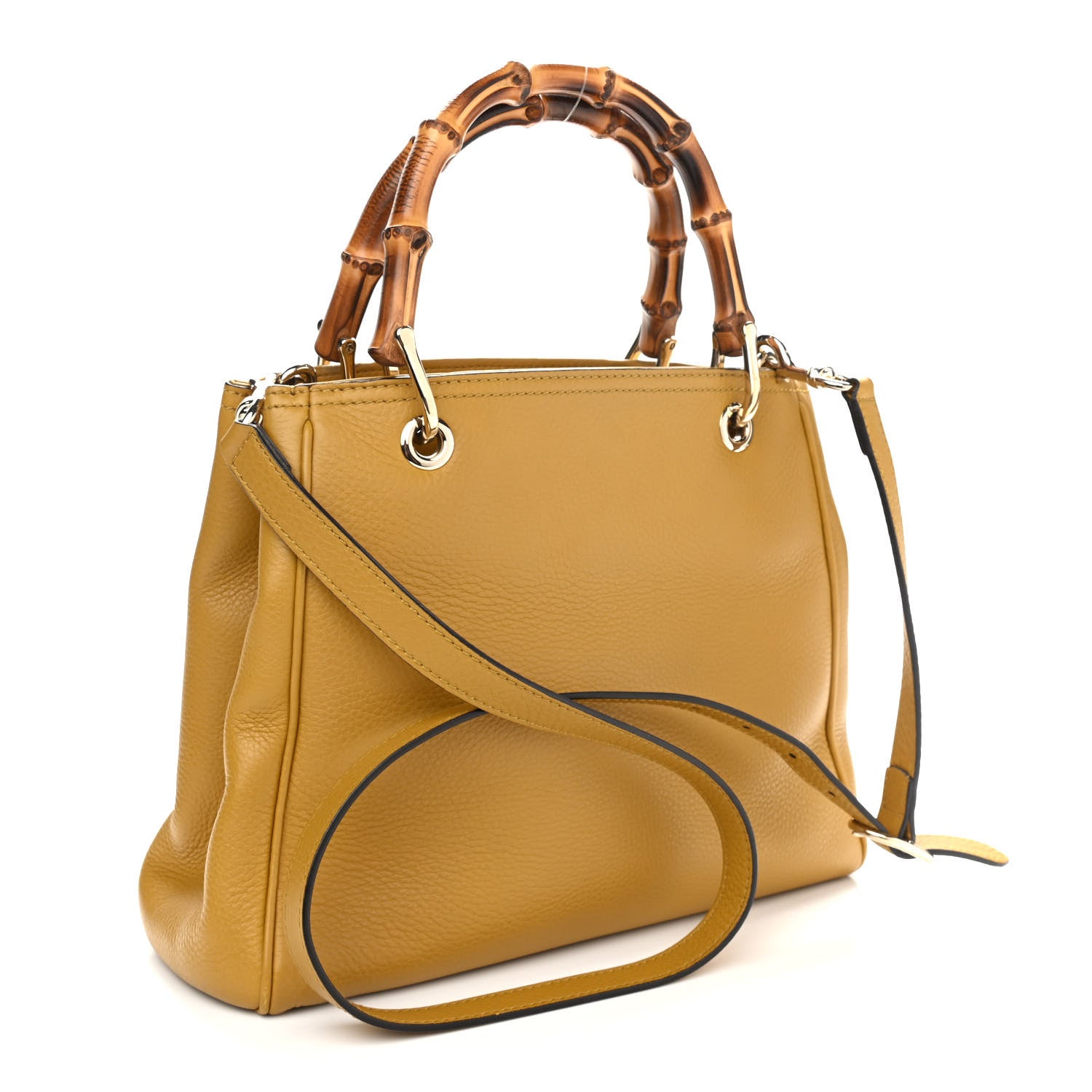 Gucci Calfskin Small Bamboo Shopper Tote Yellow 3 of 14
