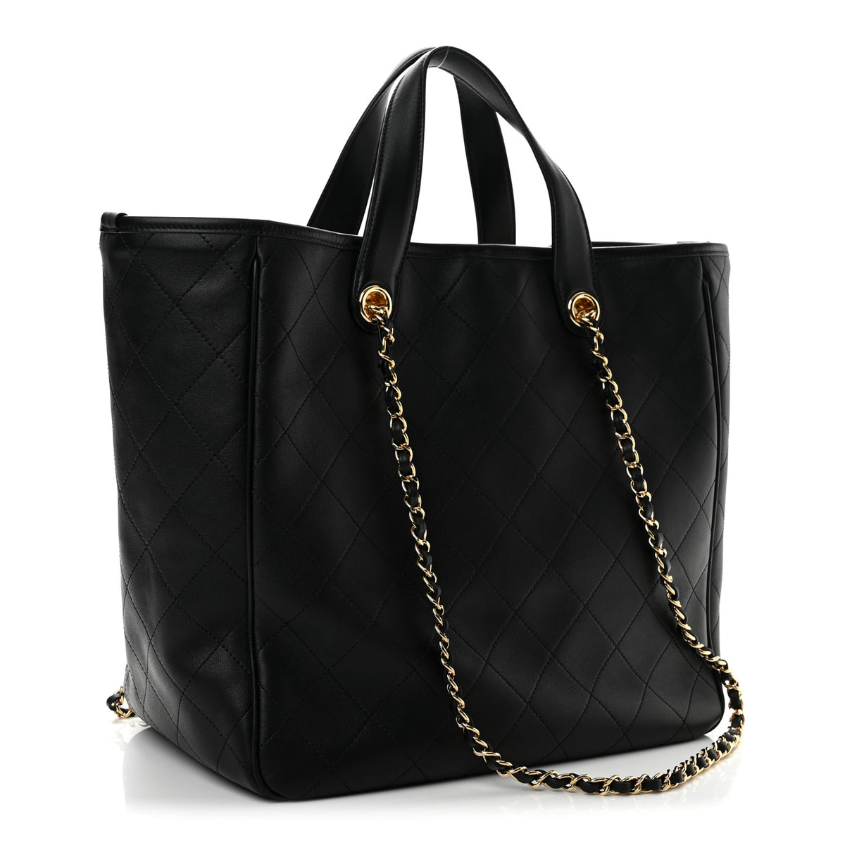 Calfskin Quilted Large CC Shopping Bag Black