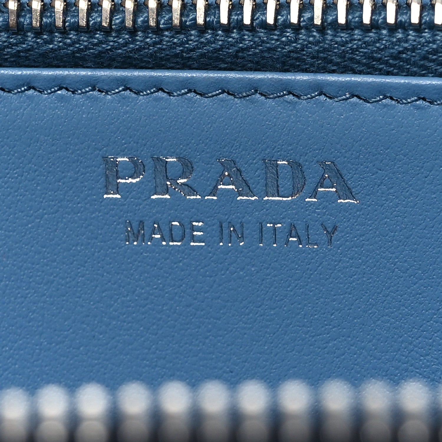 Prada Saffiano Metal Zip Around Wallet Navy Blue 11 of 14