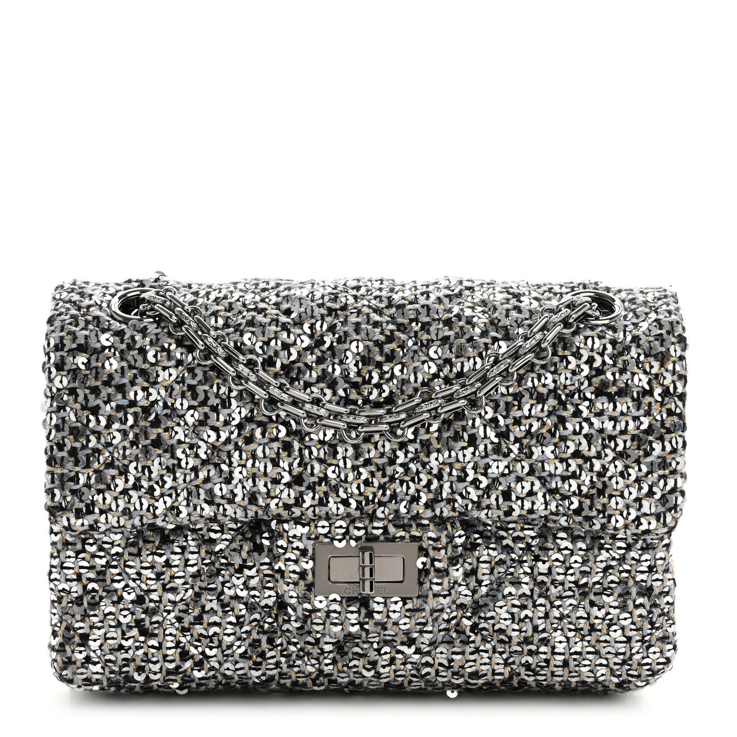 Tweed Quilted 2.55 Reissue Mini Flap Silver Black Gold