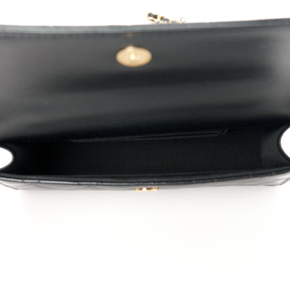 Chanel Lambskin Pearl Crystal Quilted Pearly Girl Handle Flap Phone Holder With Chain Black 5 of 12