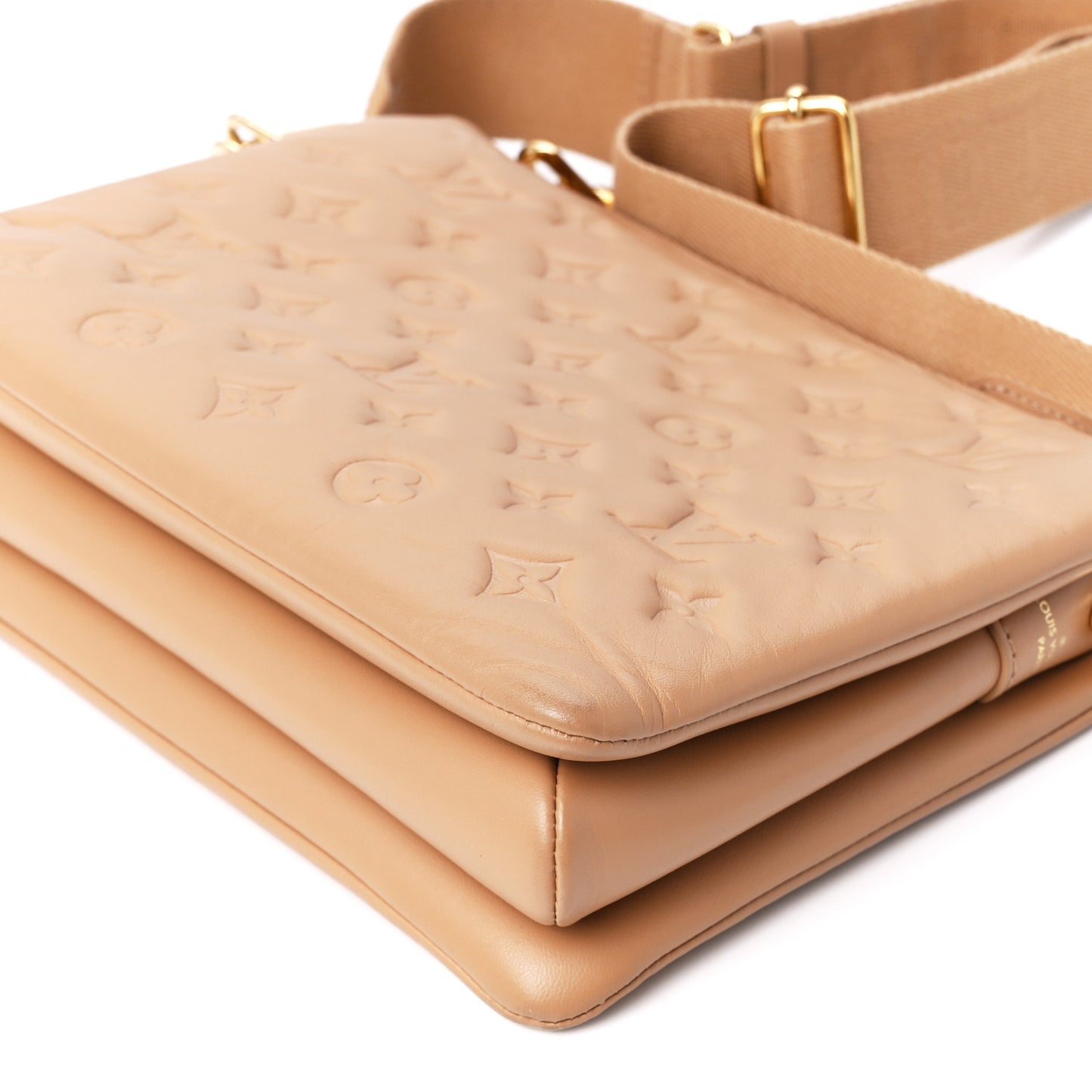 Lambskin Embossed Monogram Coussin PM Camel