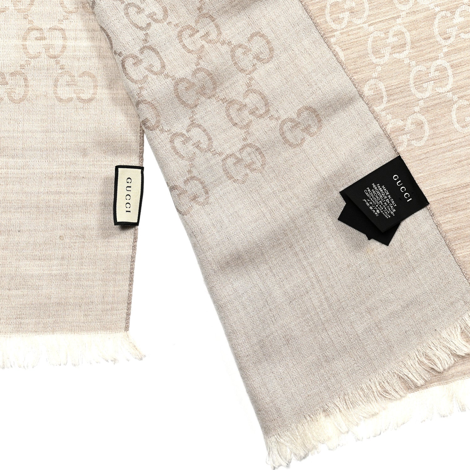 Gucci Wool Silk GG Monogram GGNat Scarf Sand 3 of 3