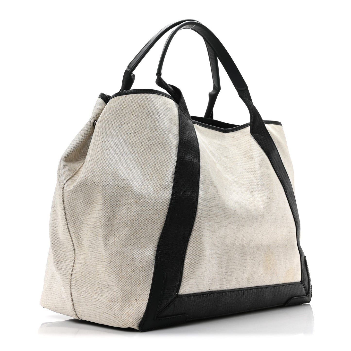 Cotton Canvas Calfskin M Navy Cabas Natural Black