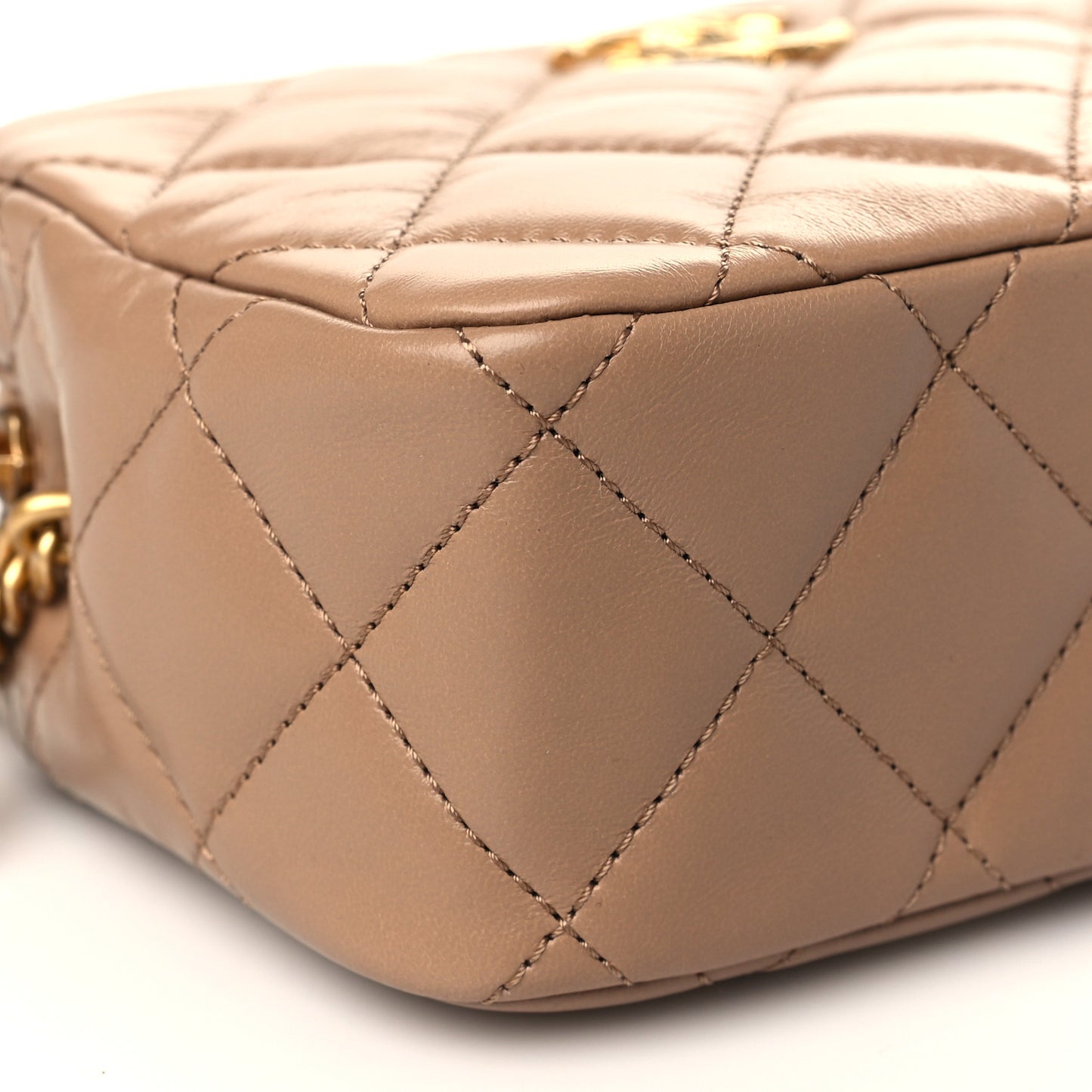 Lambskin Quilted Mini Pillow Crush Camera Case Beige