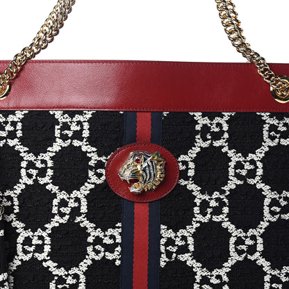 Gucci Tweed GG Monogram Large Rajah Chain Tote Romantic Cherry Black White 10 of 10
