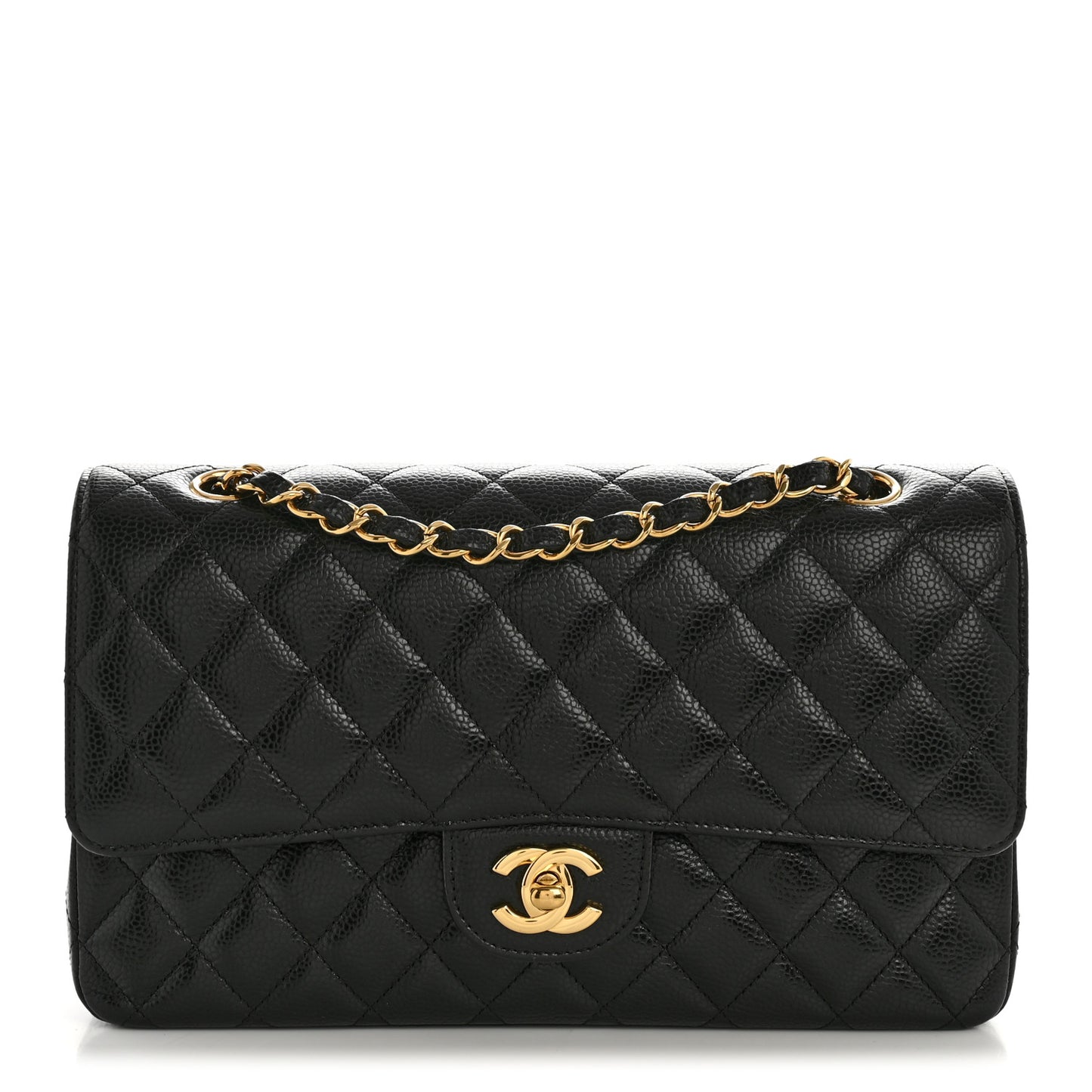 Caviar Quilted Medium Double Flap Black
