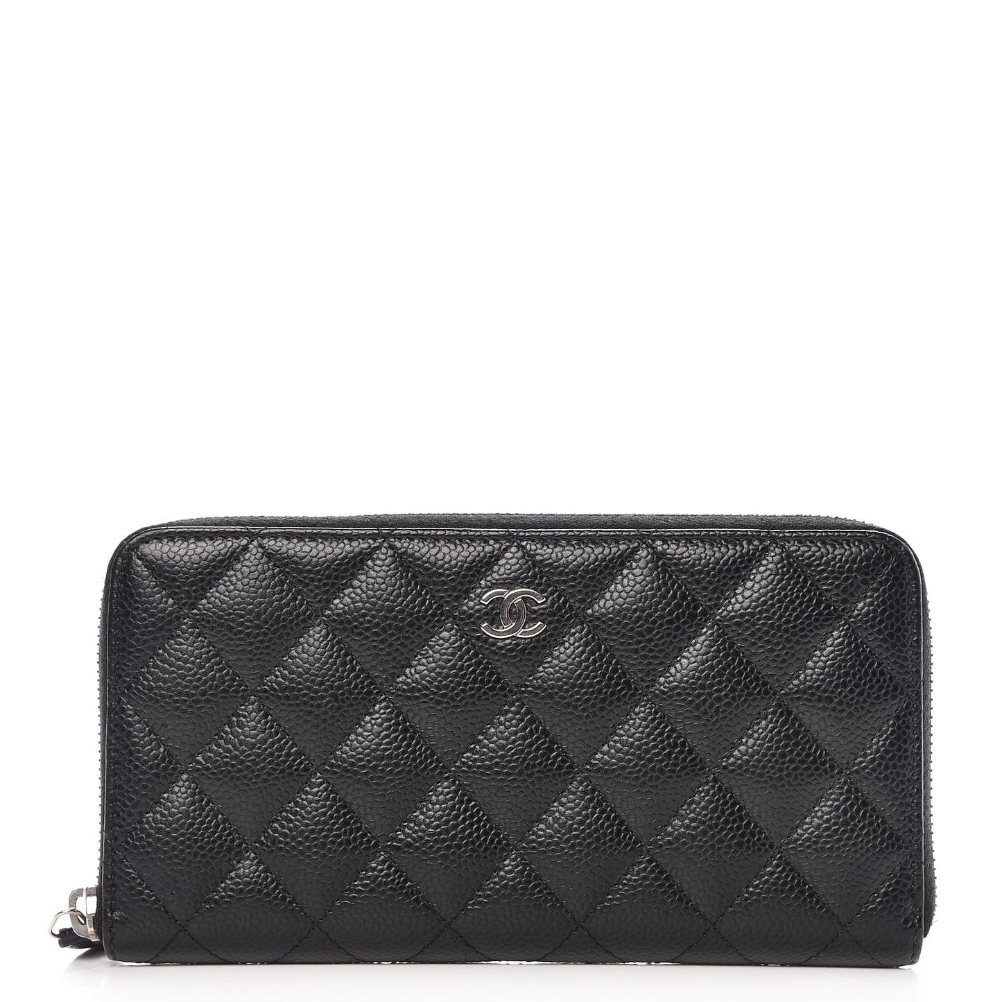 Caviar Quilted Large Gusset Zip Around Wallet Black