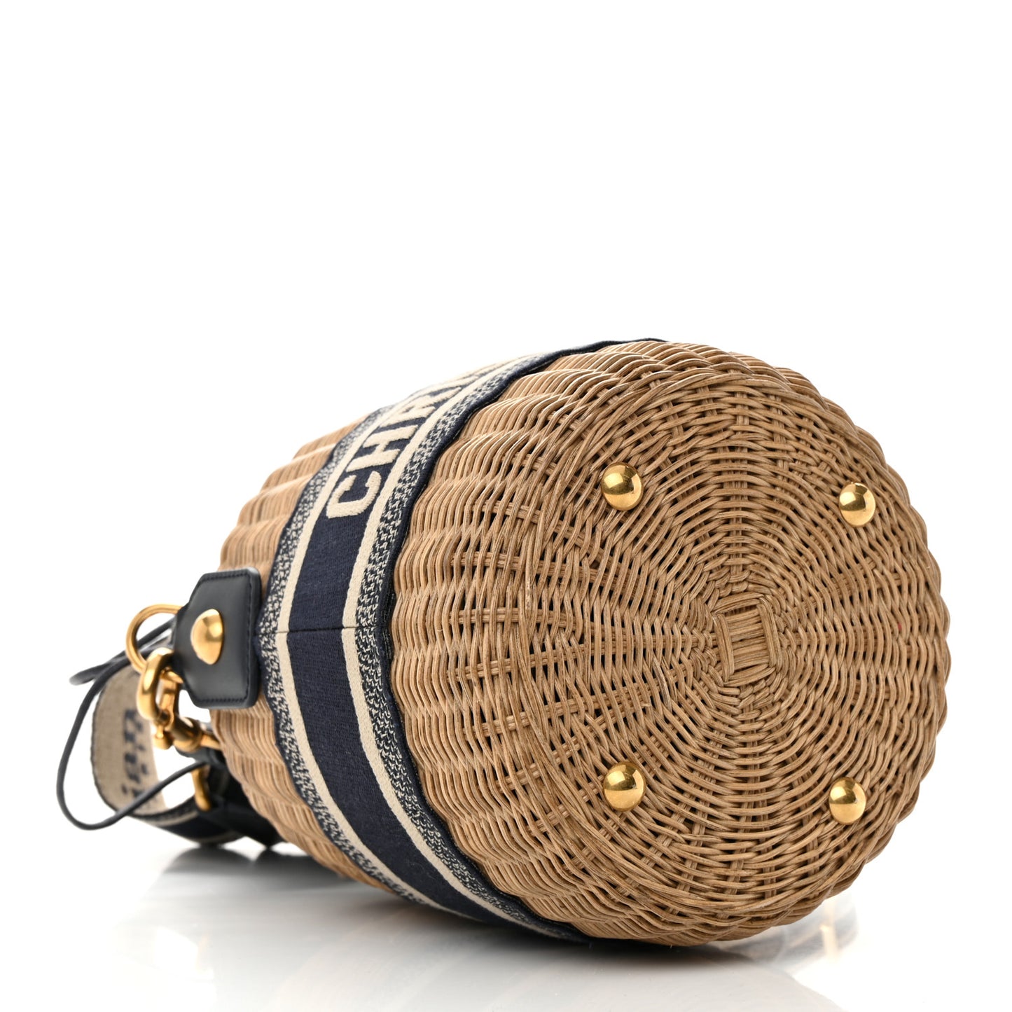 Wicker Oblique Drawstring Bucket Bag Blue