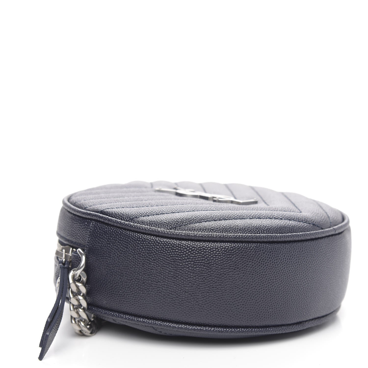 Saint Laurent Grain De Poudre Matelasse Chevron Quilted Round Vinyle Camera Bag Deep Marine 4 of 8