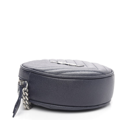 Saint Laurent Grain De Poudre Matelasse Chevron Quilted Round Vinyle Camera Bag Deep Marine 4 of 8