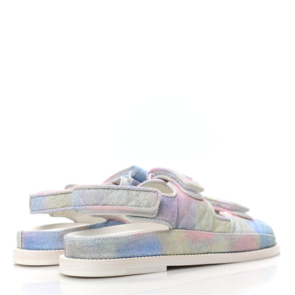 Chanel Printed Fabric Quilted Dad Sandals 35 Green Pink Blue 4 of 8