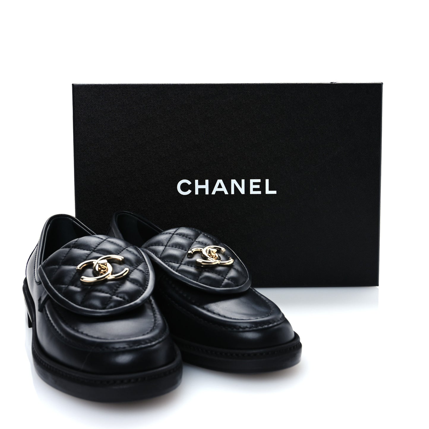 Lambskin Quilted CC Turnlock Loafers 37.5 Black