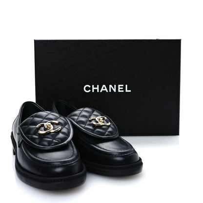 Chanel Lambskin Quilted CC Turnlock Loafers 37.5 Black 10 of 10
