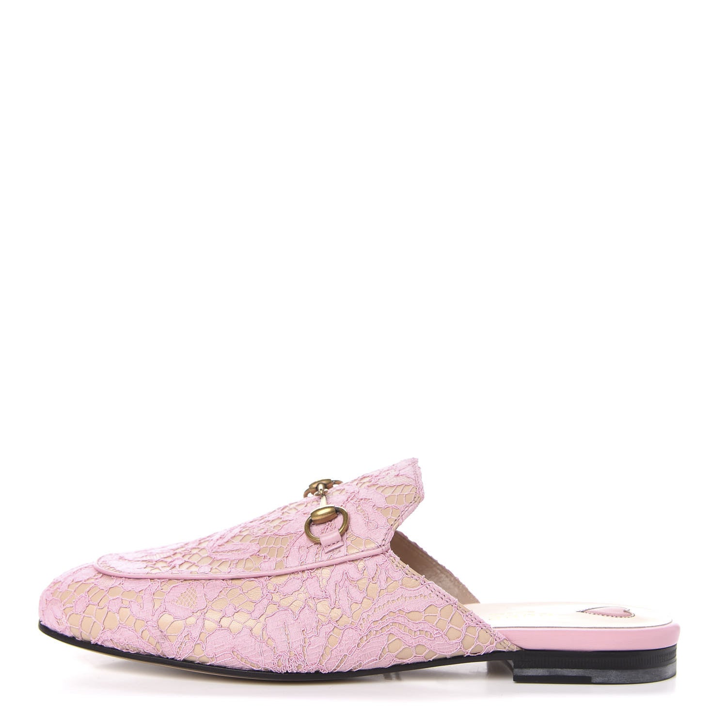 Gucci Lace Malaga Kid Womens Princetown Slippers 39 Sugar Pink Skin Rose 1 of 8