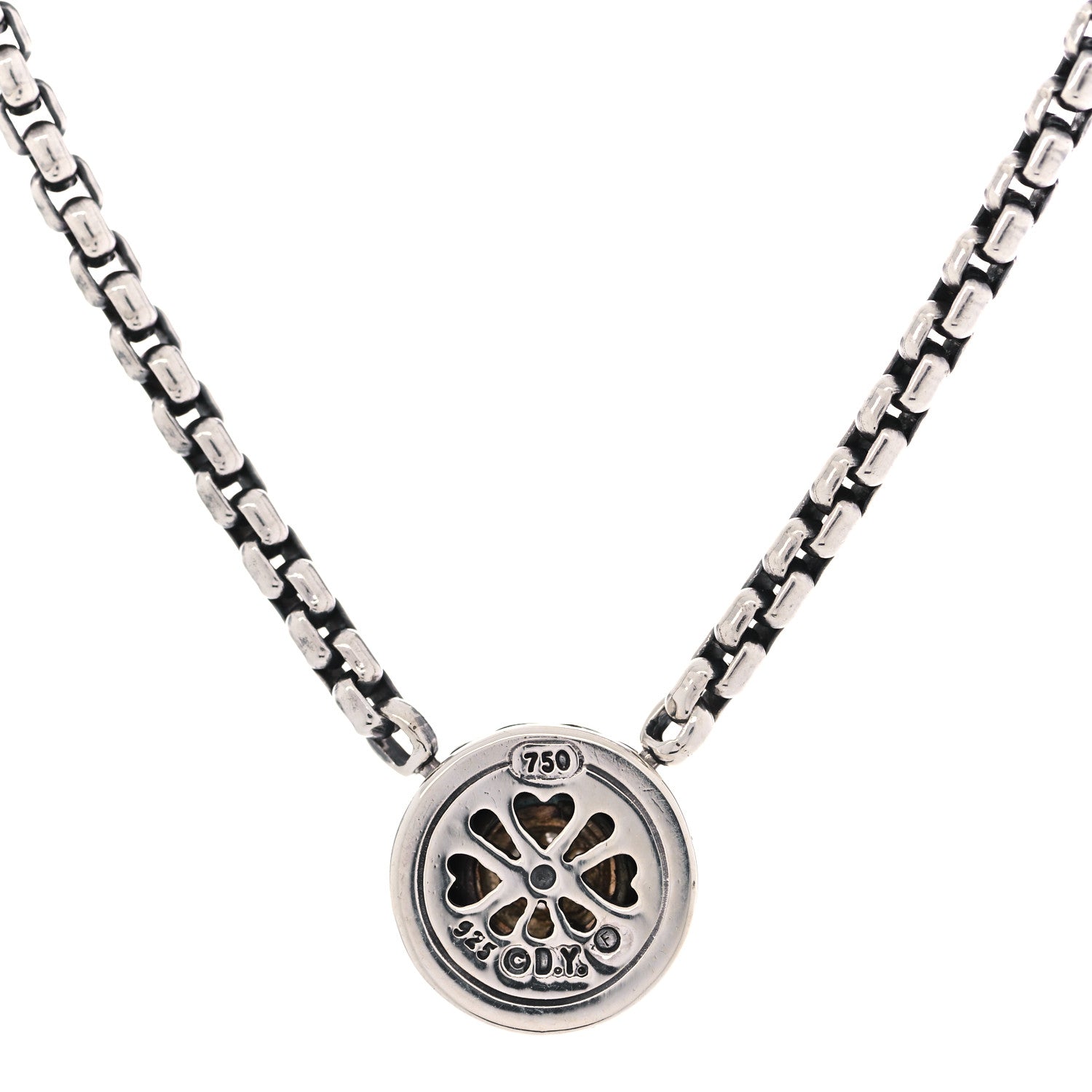 David Yurman Sterling Silver 18K Yellow Gold Diamond 12mm Pave Cookie Necklace 3 of 5