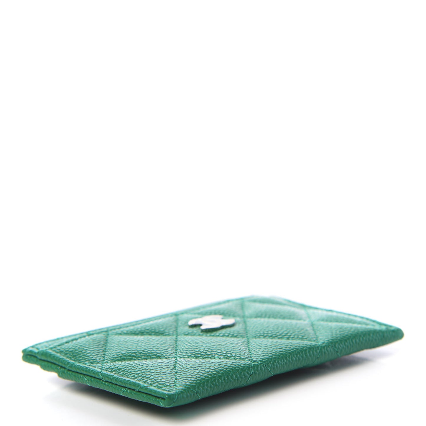 Metallic Caviar Quilted Card Holder Green