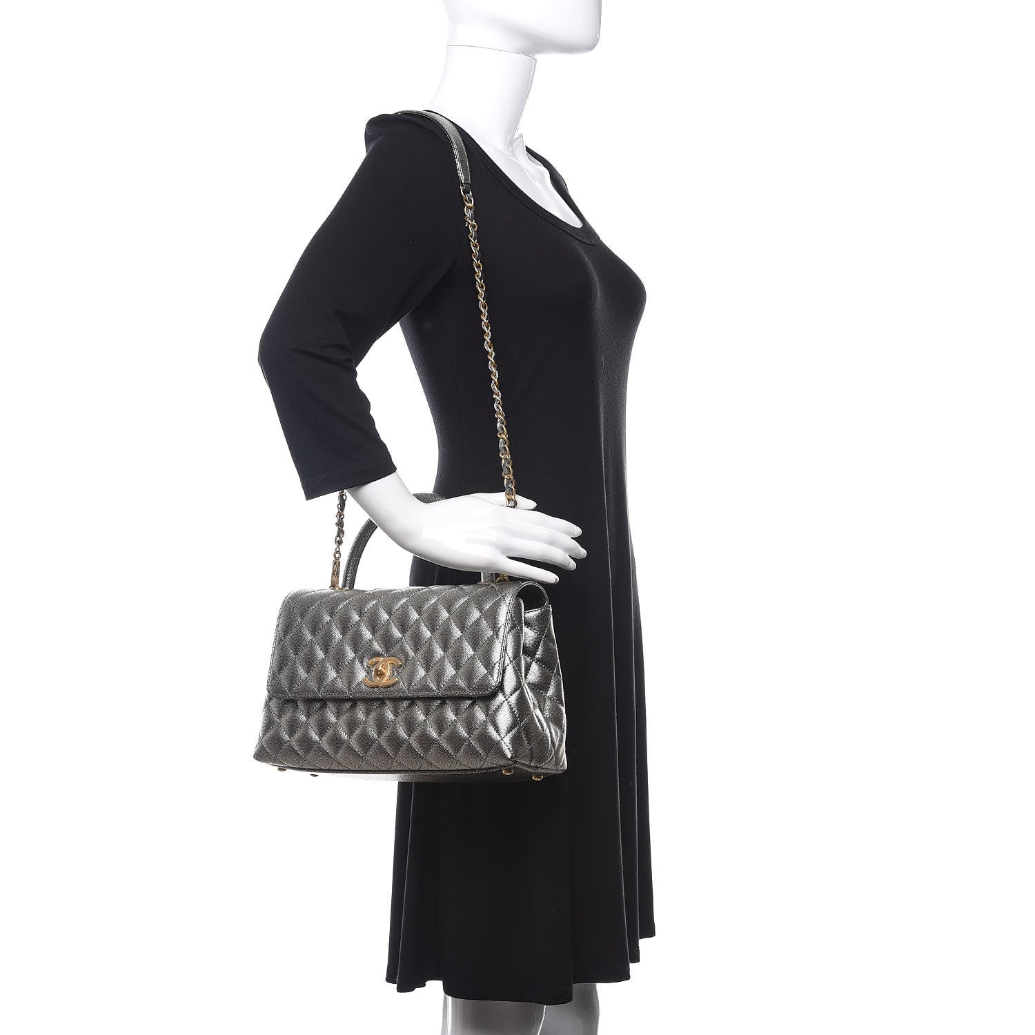 Chanel Metallic Caviar Quilted Small Coco Handle Flap Silver 2 of 11