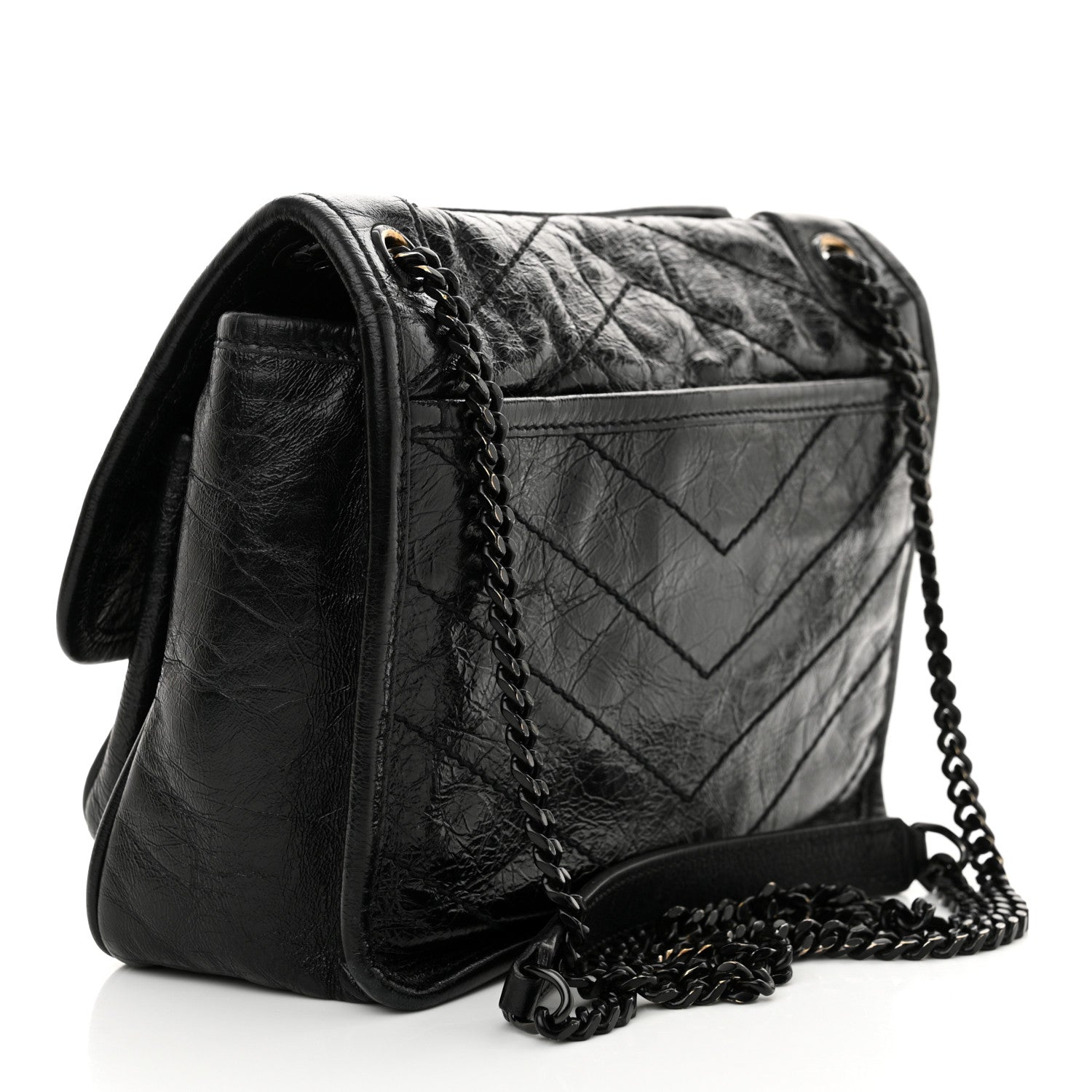 Saint Laurent Crinkled Calfskin Matelasse Monogram Baby Niki Chain Satchel Black 3 of 14