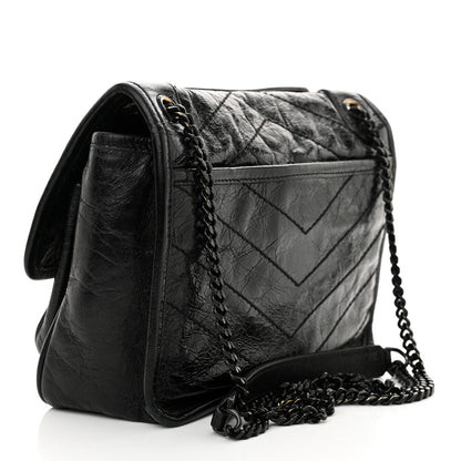 Saint Laurent Crinkled Calfskin Matelasse Monogram Baby Niki Chain Satchel Black 3 of 14