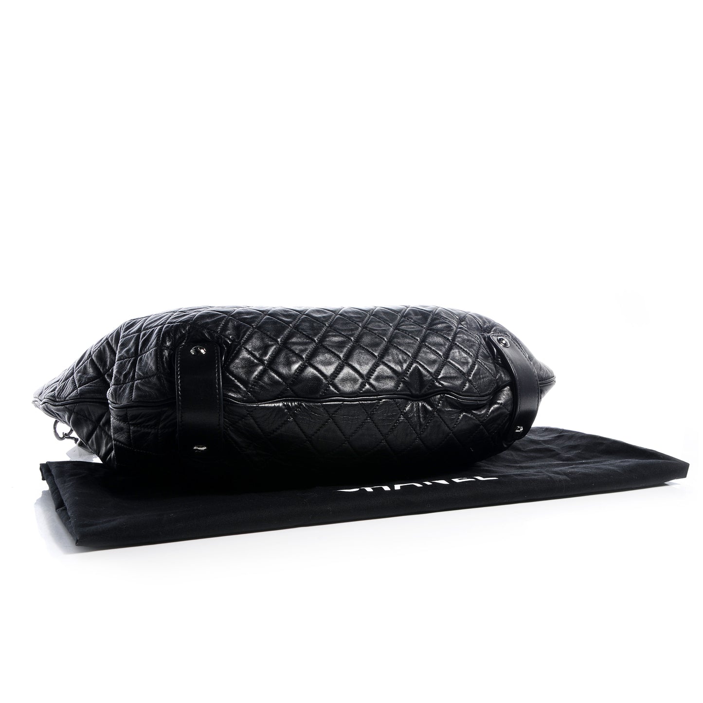 Lambskin Large Chain Mail Hobo Black