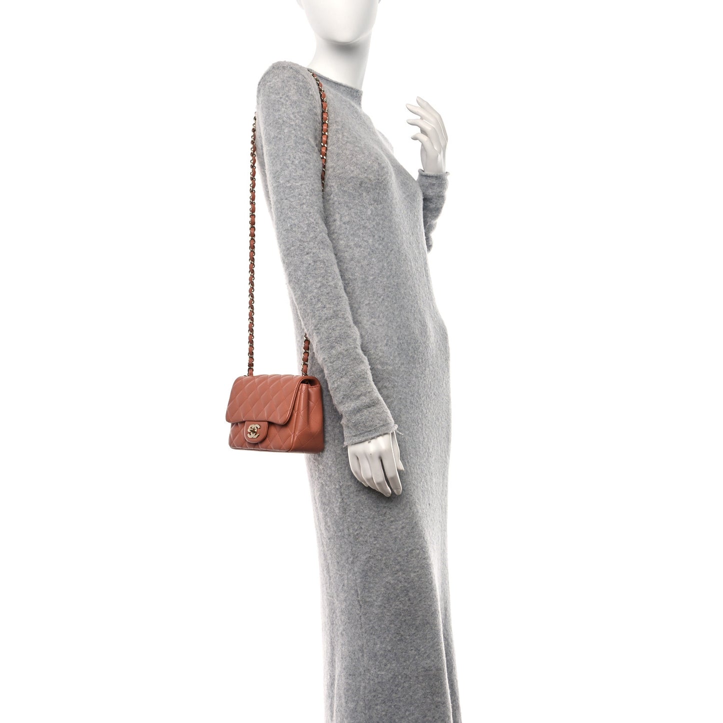 Lambskin Quilted Mini Square Flap Dark Beige