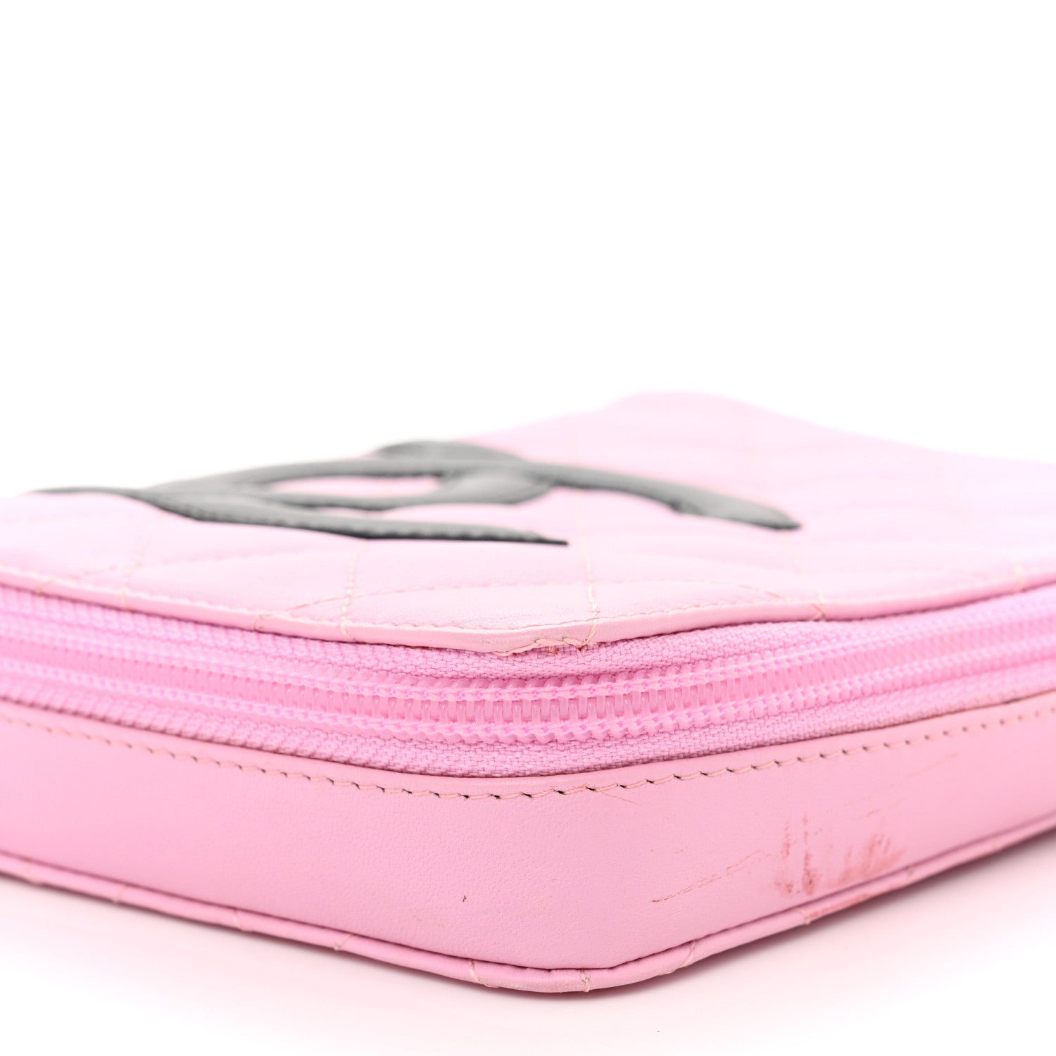 Chanel Calfskin Quilted Cambon Zip Around Makeup Pouch Pink Black 9 of 15